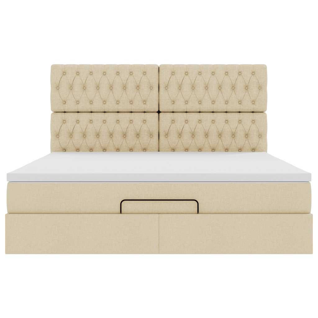 Cadre de lit ottoman avec matelas crème 160x200 cm tissu - XIOS