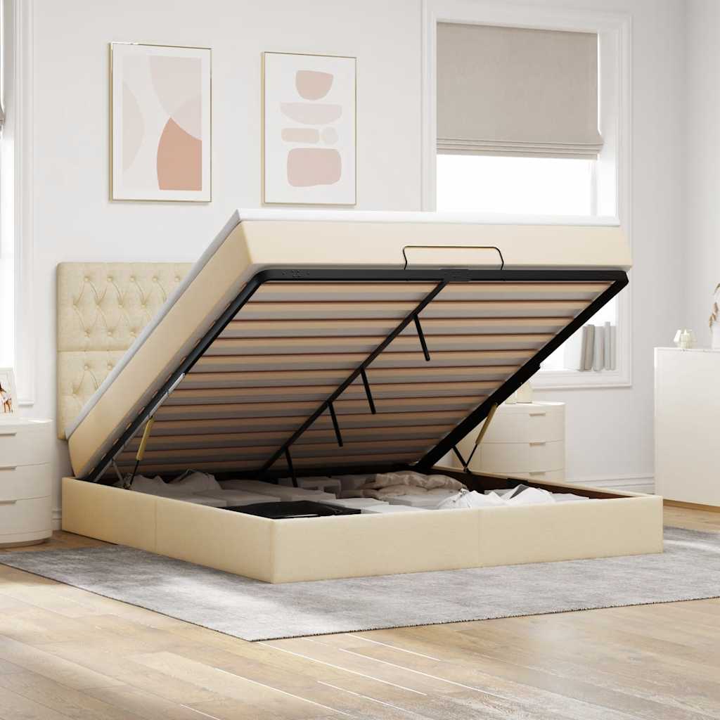 Cadre de lit ottoman avec matelas crème 160x200 cm tissu - XIOS