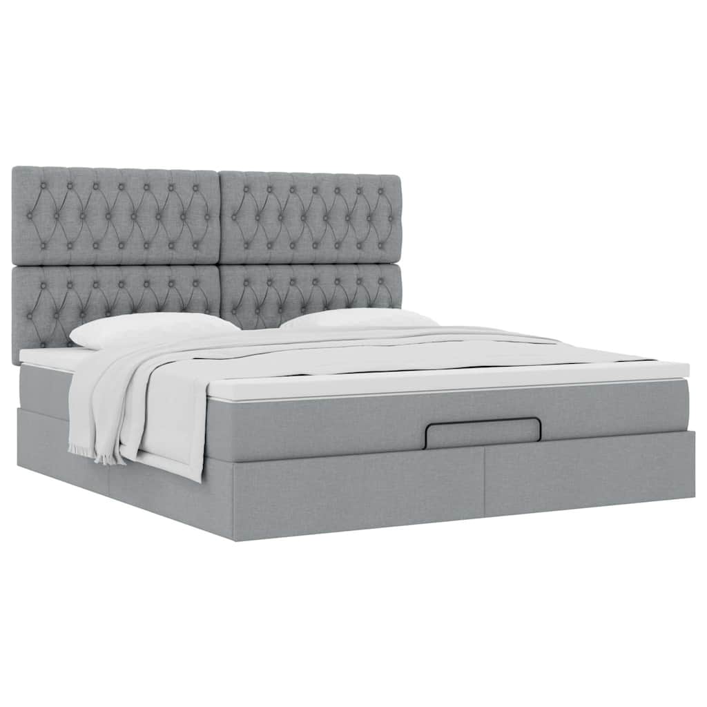 Cadre de lit ottoman et matelas gris clair 180x200 cm tissu - XIOS