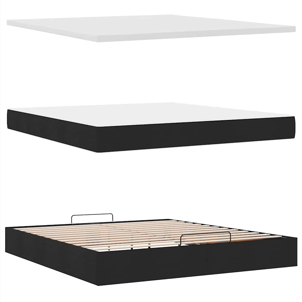 Cadre de lit ottoman avec matelas noir 180x200 cm tissu - XIOS