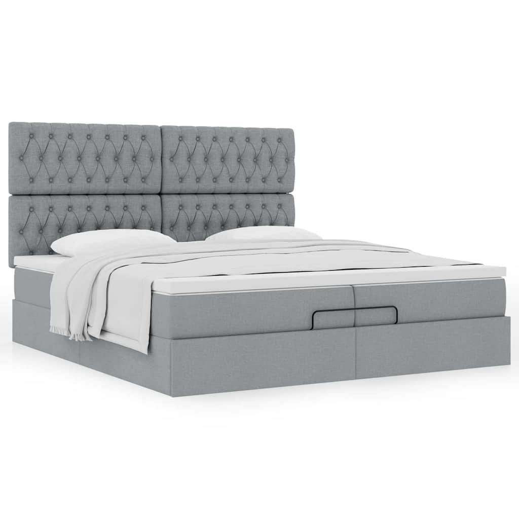 Cadre de lit ottoman et matelas gris clair 200x200cm tissu - XIOS