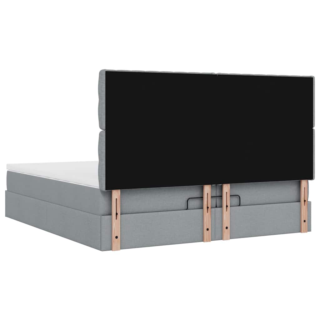Cadre de lit ottoman et matelas gris clair 200x200cm tissu - XIOS