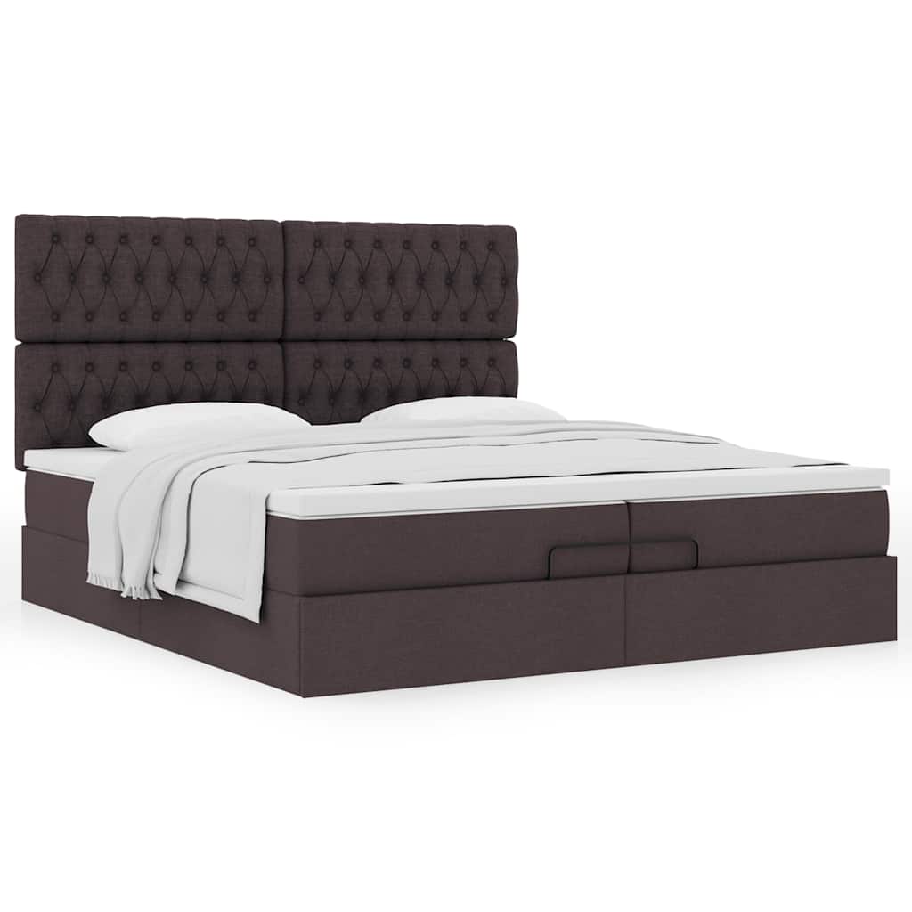 Cadre de lit ottoman avec matelas marron foncé 200x200 cm tissu - XIOS
