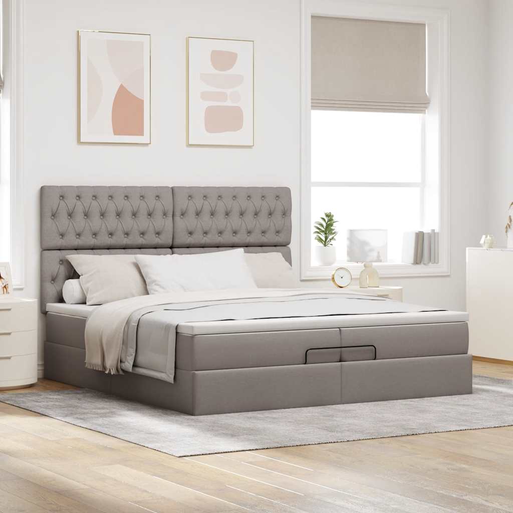 Cadre de lit ottoman avec matelas taupe 200x200cm tissu - XIOS