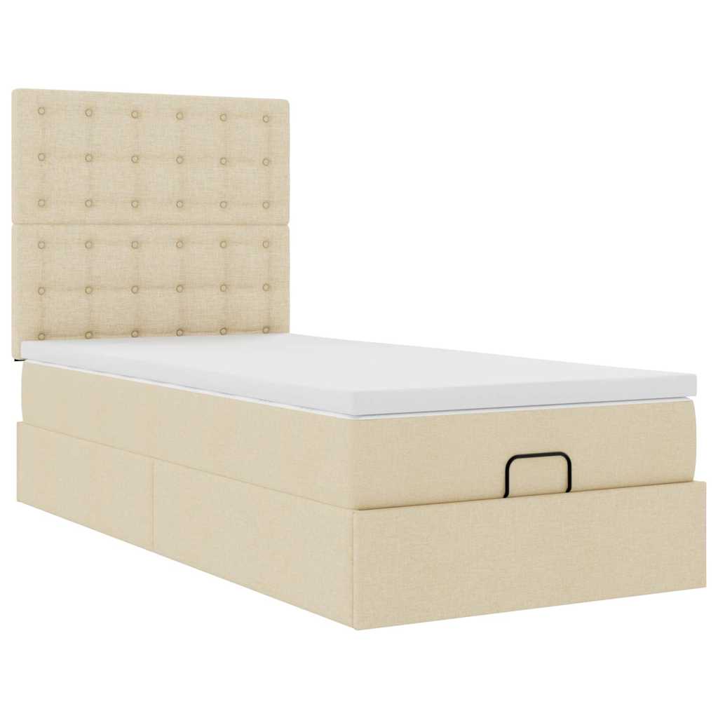 Cadre de lit ottoman avec matelas crème 80x200 cm tissu - XIOS