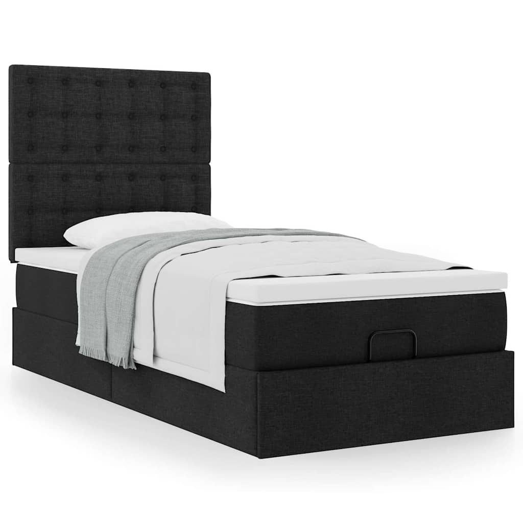 Lit ottoman avec matelas noir 90x200 cm tissu