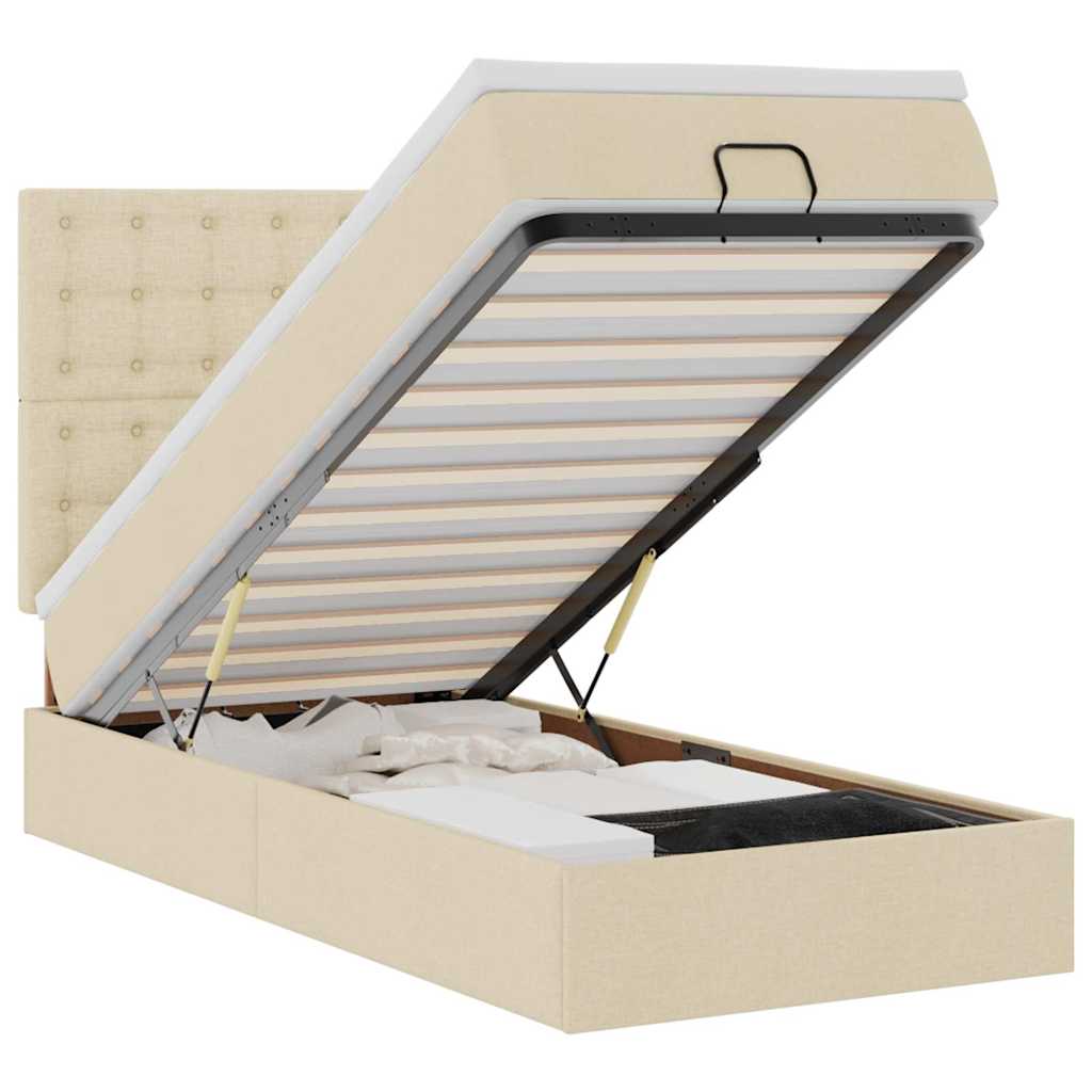 Lit ottoman avec matelas crème 90x200 cm tissu - XIOS
