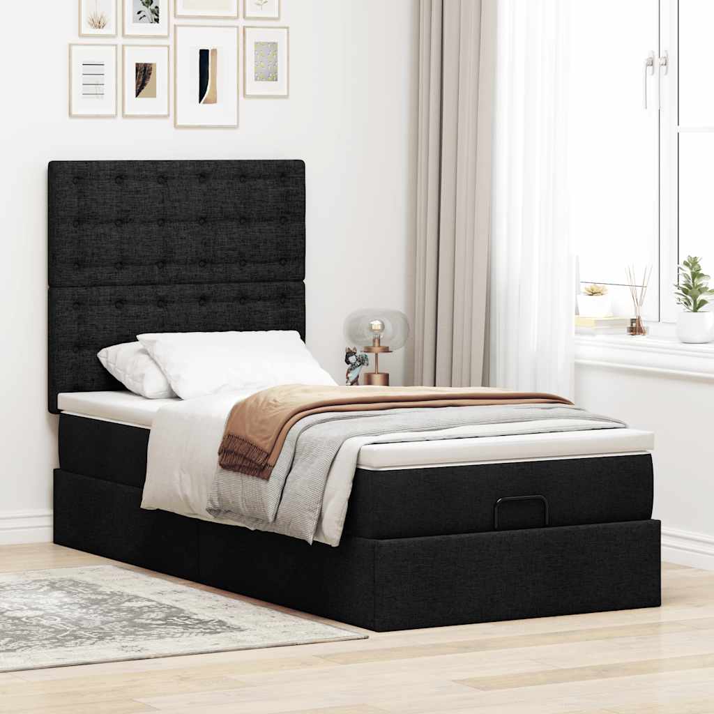 Lit ottoman avec matelas noir 100x200 cm tissu - XIOS