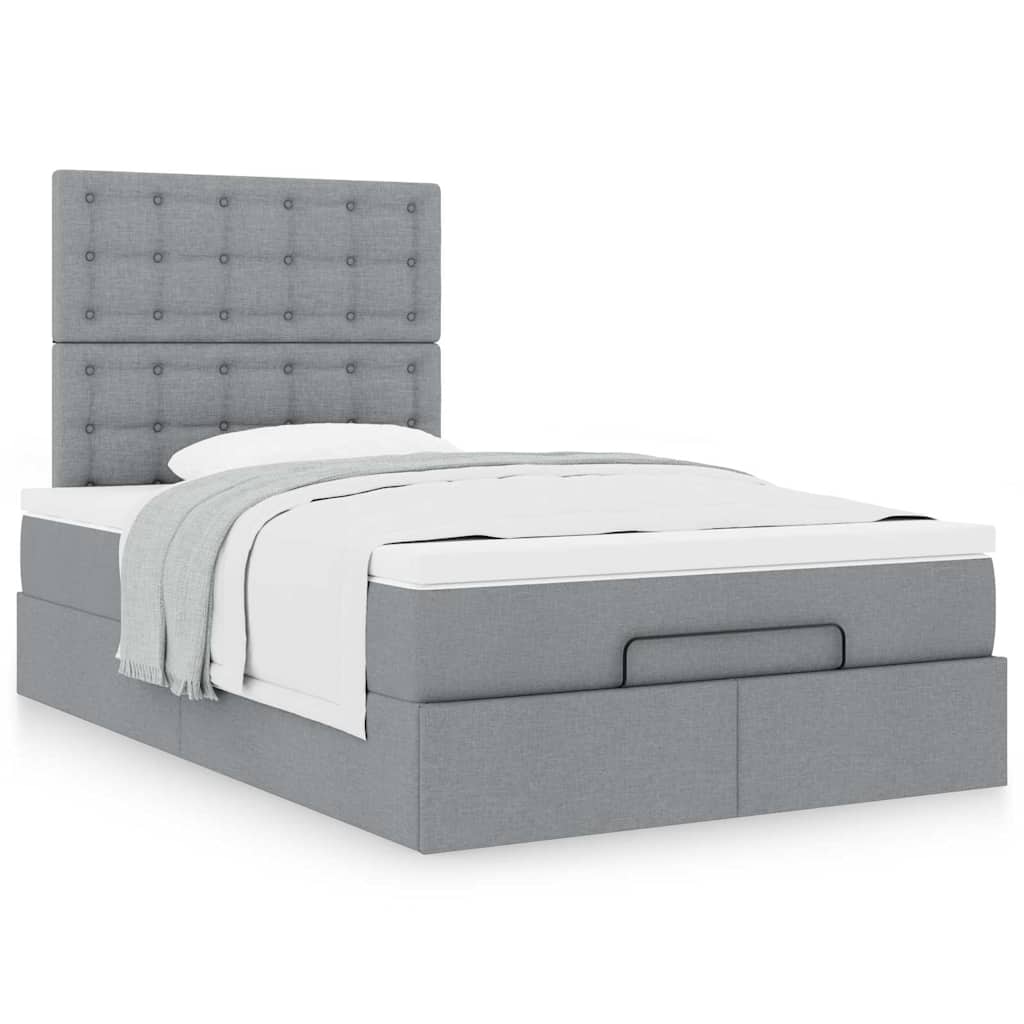 Cadre de lit ottoman avec matelas gris clair 120x190 cm tissu - XIOS
