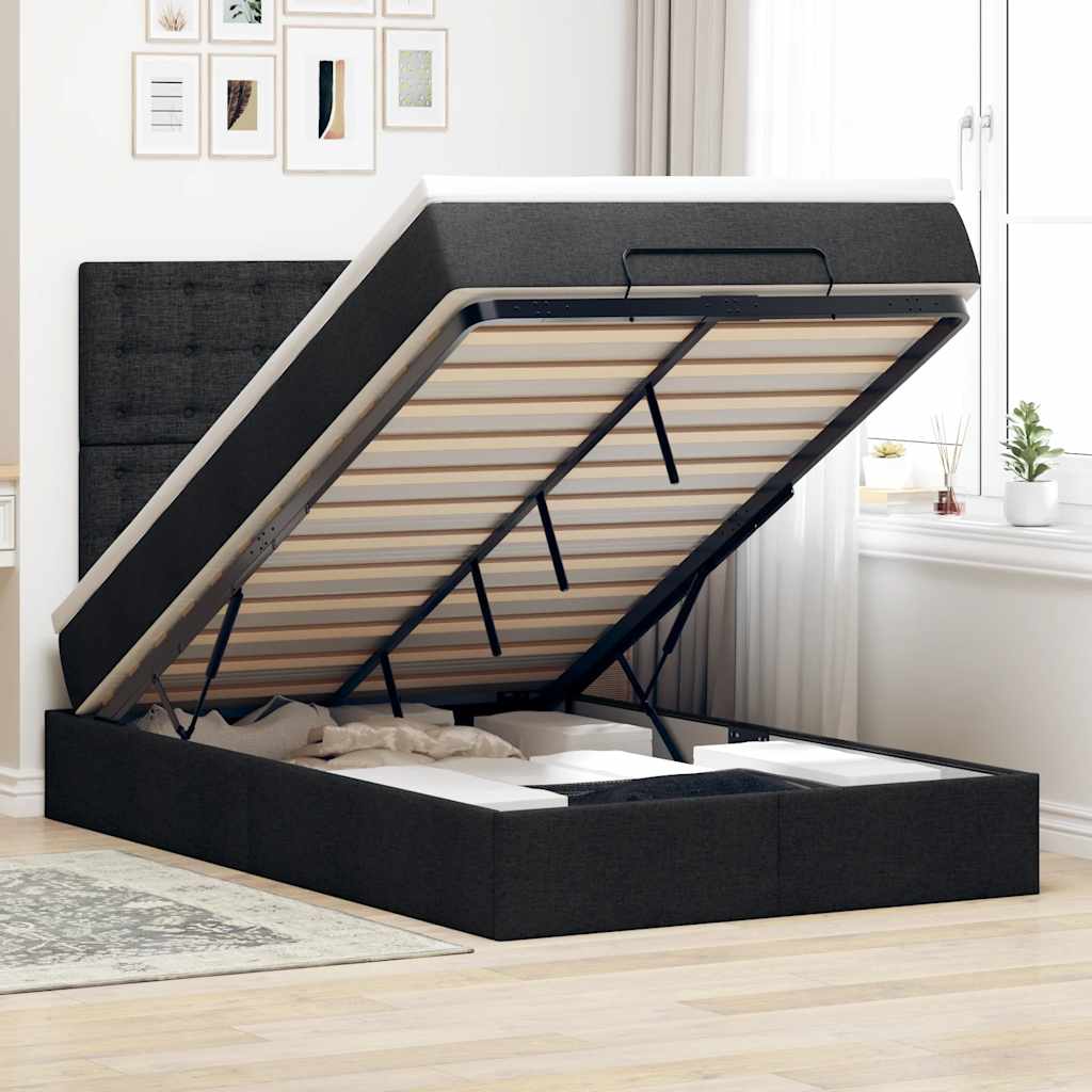 Cadre de lit ottoman avec matelas noir 120x190 cm tissu - XIOS