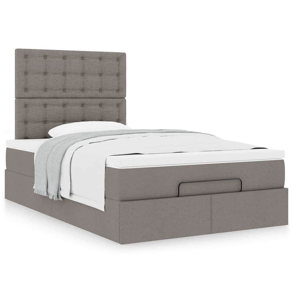 Cadre de lit ottoman avec matelas taupe 120x190 cm tissu - XIOS