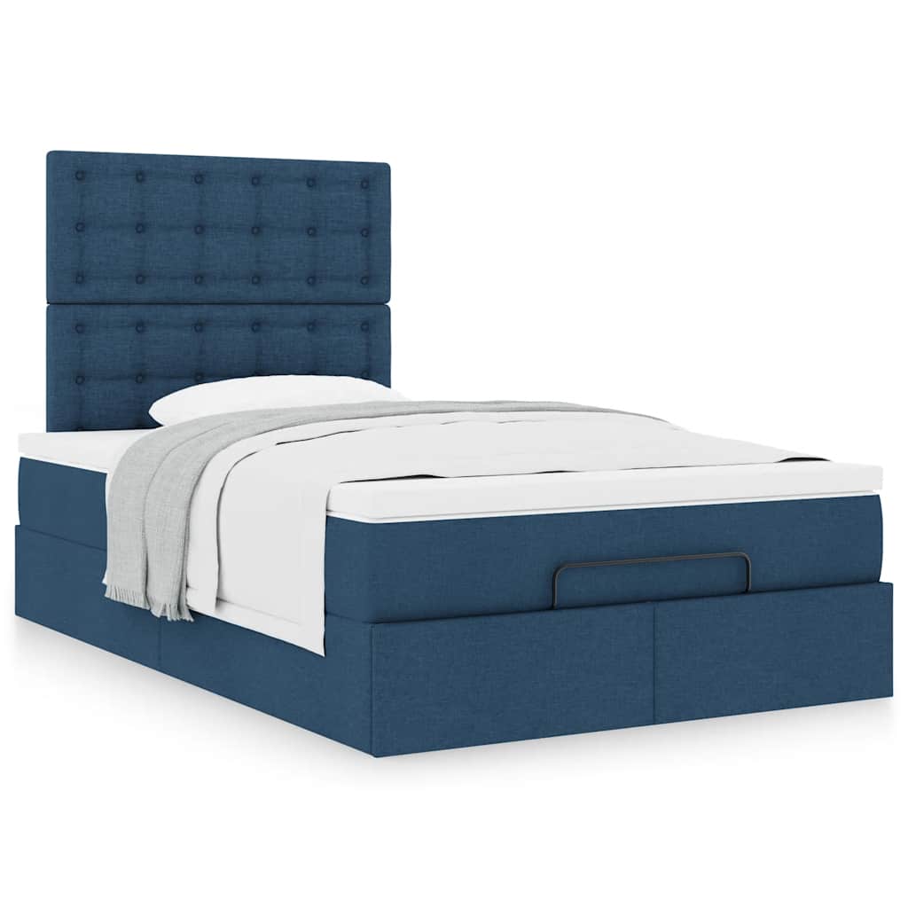 Cadre de lit ottoman avec matelas bleu 120x190 cm tissu - XIOS