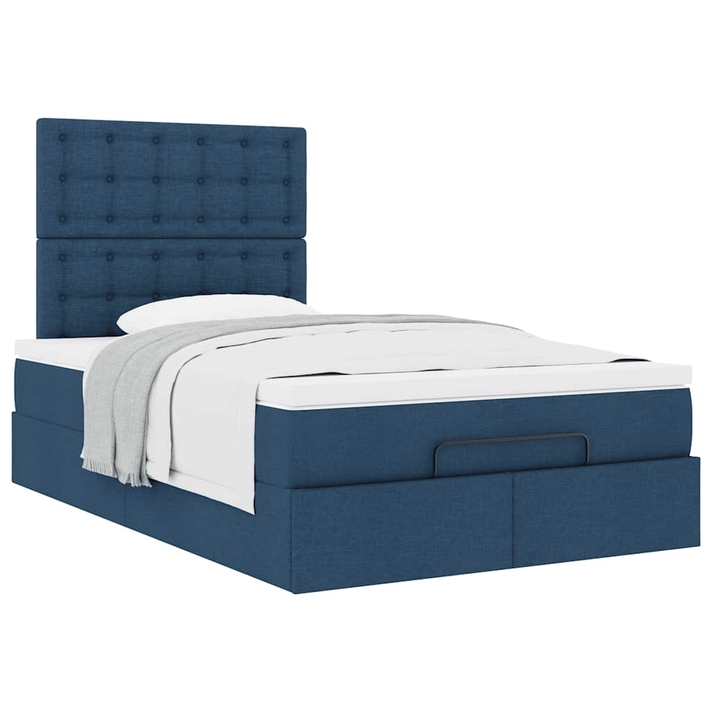 Cadre de lit ottoman avec matelas bleu 120x190 cm tissu - XIOS