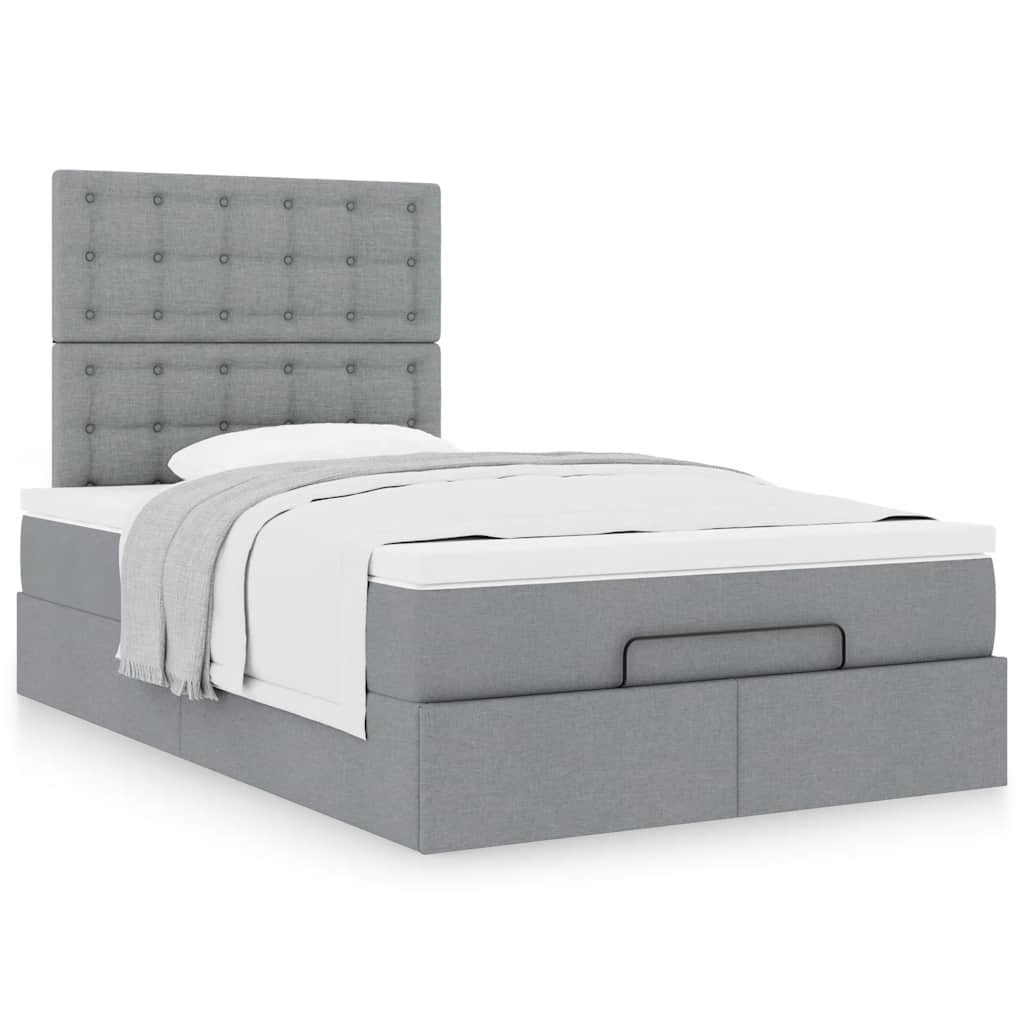 Cadre de lit ottoman et matelas gris clair 120x200 cm tissu - XIOS