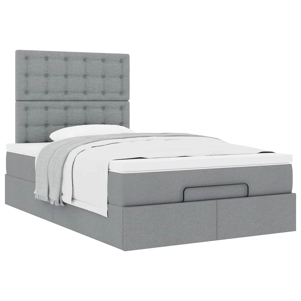 Cadre de lit ottoman et matelas gris clair 120x200 cm tissu - XIOS
