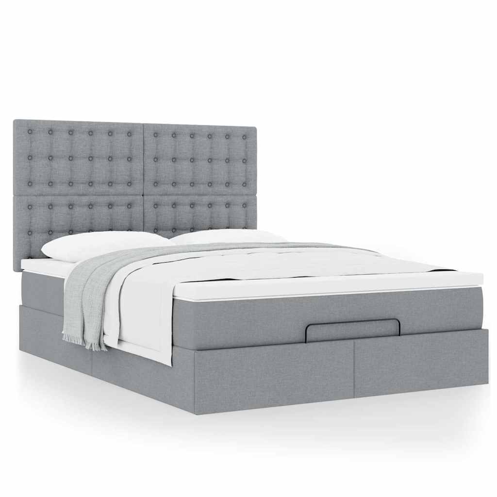 Cadre de lit ottoman et matelas gris clair 140x190 cm tissu - XIOS