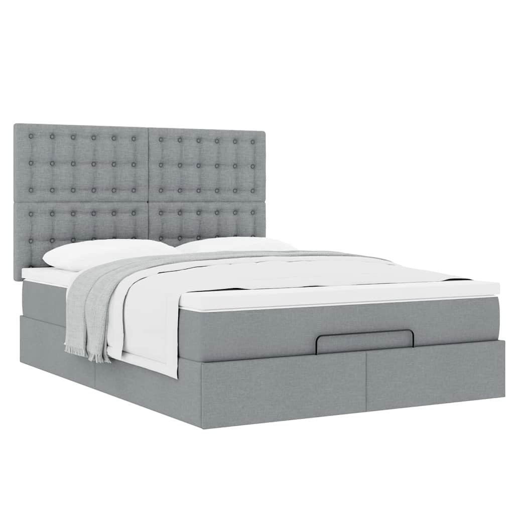 Cadre de lit ottoman et matelas gris clair 140x190 cm tissu - XIOS