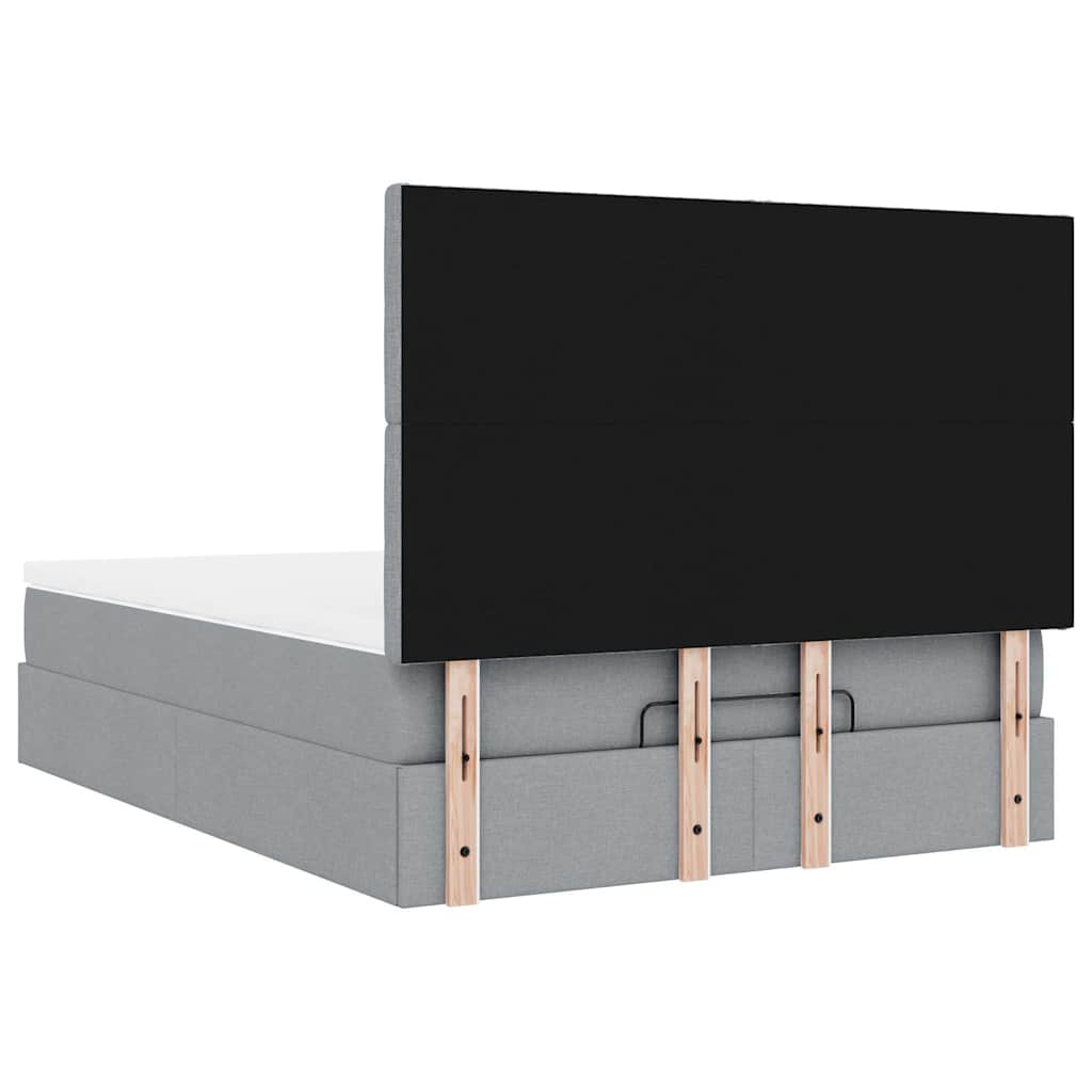 Cadre de lit ottoman et matelas gris clair 140x190 cm tissu - XIOS