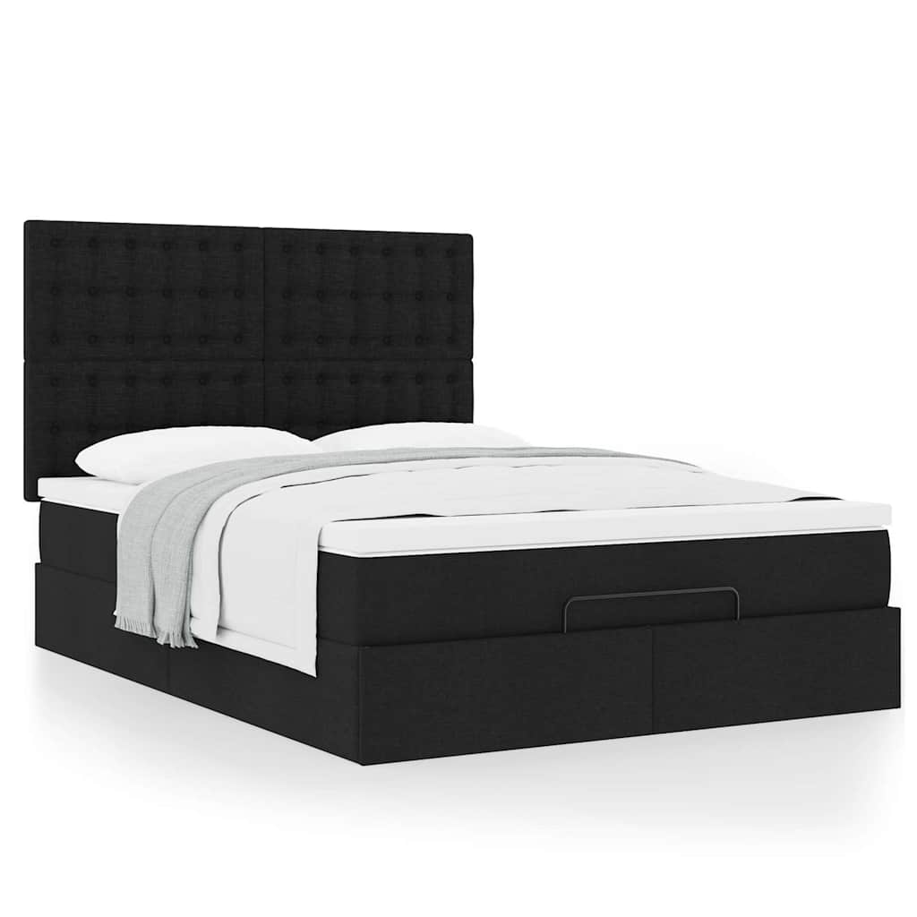 Cadre de lit ottoman avec matelas noir 140x190 cm tissu - XIOS
