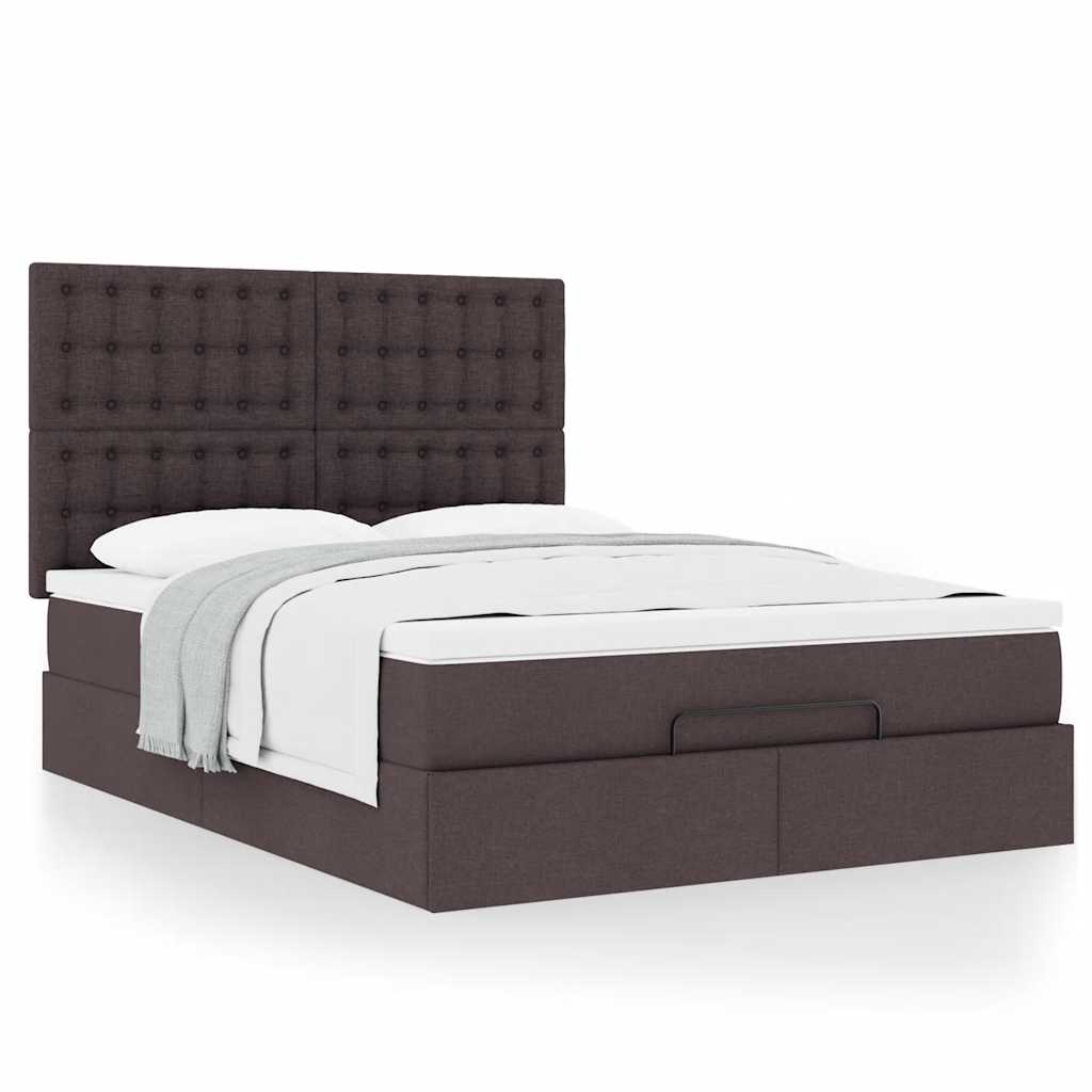 Cadre de lit ottoman avec matelas marron foncé 140x190 cm tissu - XIOS