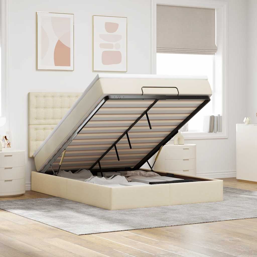 Cadre de lit ottoman avec matelas crème 140x190 cm tissu - XIOS