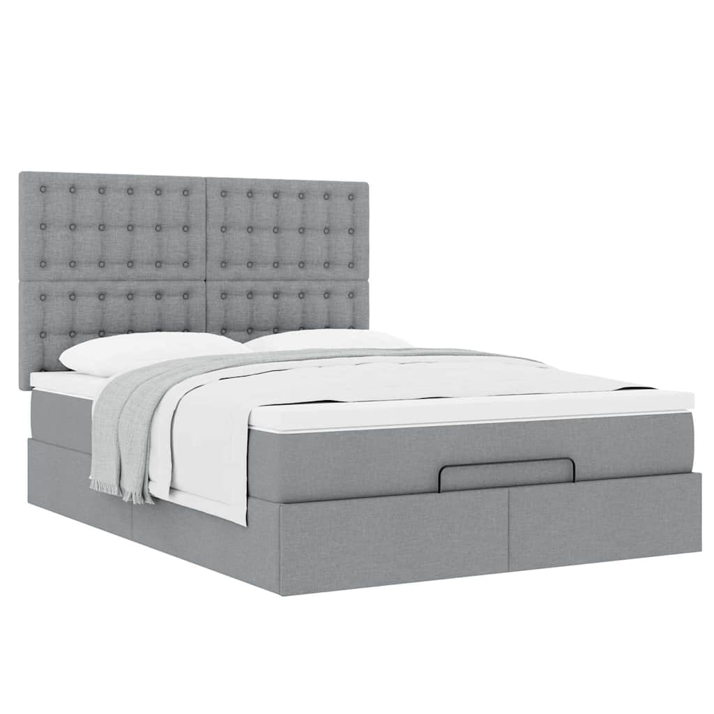 Cadre de lit ottoman et matelas gris clair 140x200 cm tissu - XIOS