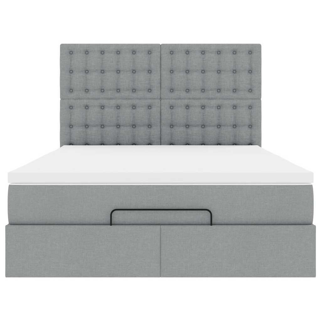 Cadre de lit ottoman et matelas gris clair 140x200 cm tissu - XIOS