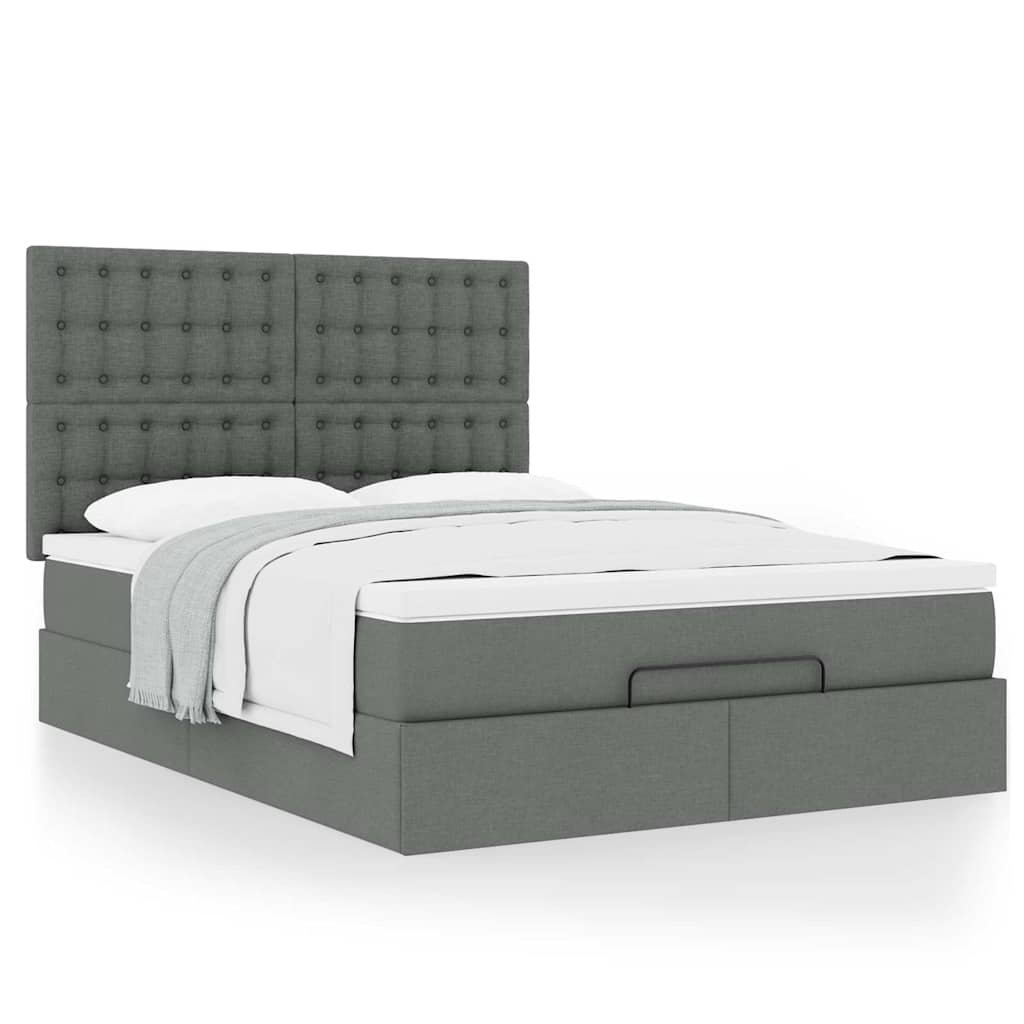 Cadre de lit ottoman avec matelas gris foncé 140x200 cm tissu - XIOS