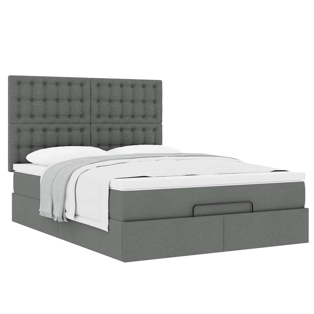 Cadre de lit ottoman avec matelas gris foncé 140x200 cm tissu - XIOS