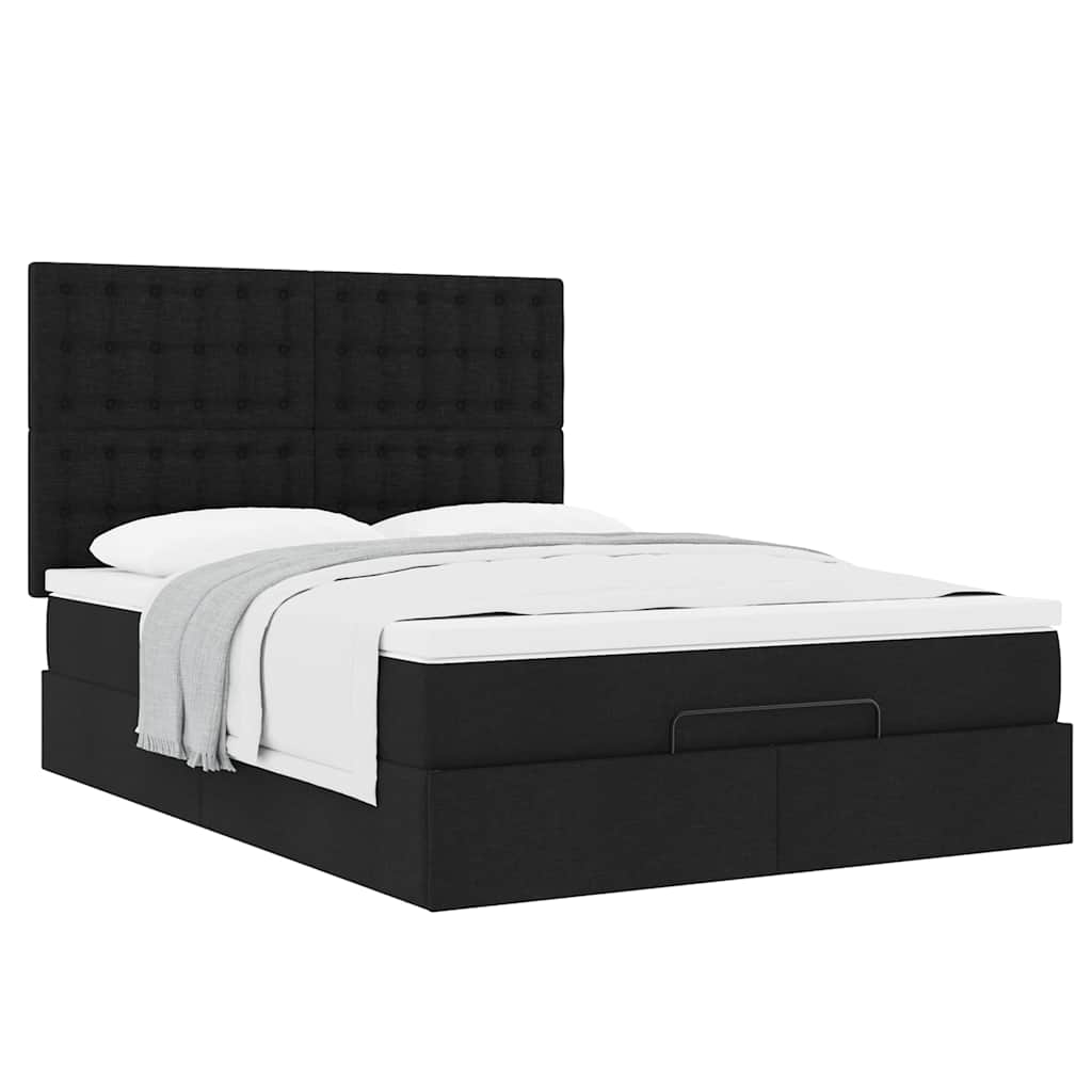 Cadre de lit ottoman avec matelas noir 140x200 cm tissu - XIOS