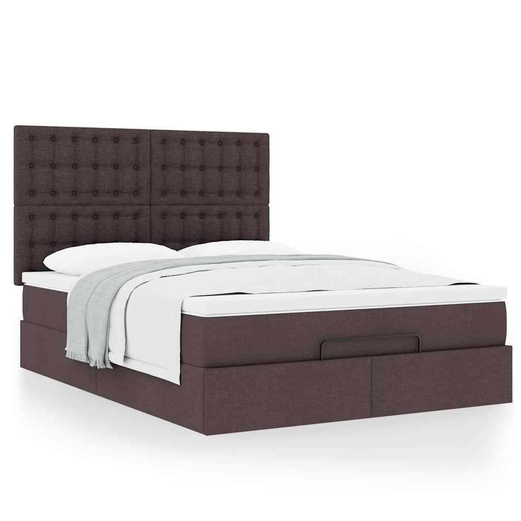 Cadre de lit ottoman avec matelas marron foncé 140x200 cm tissu - XIOS