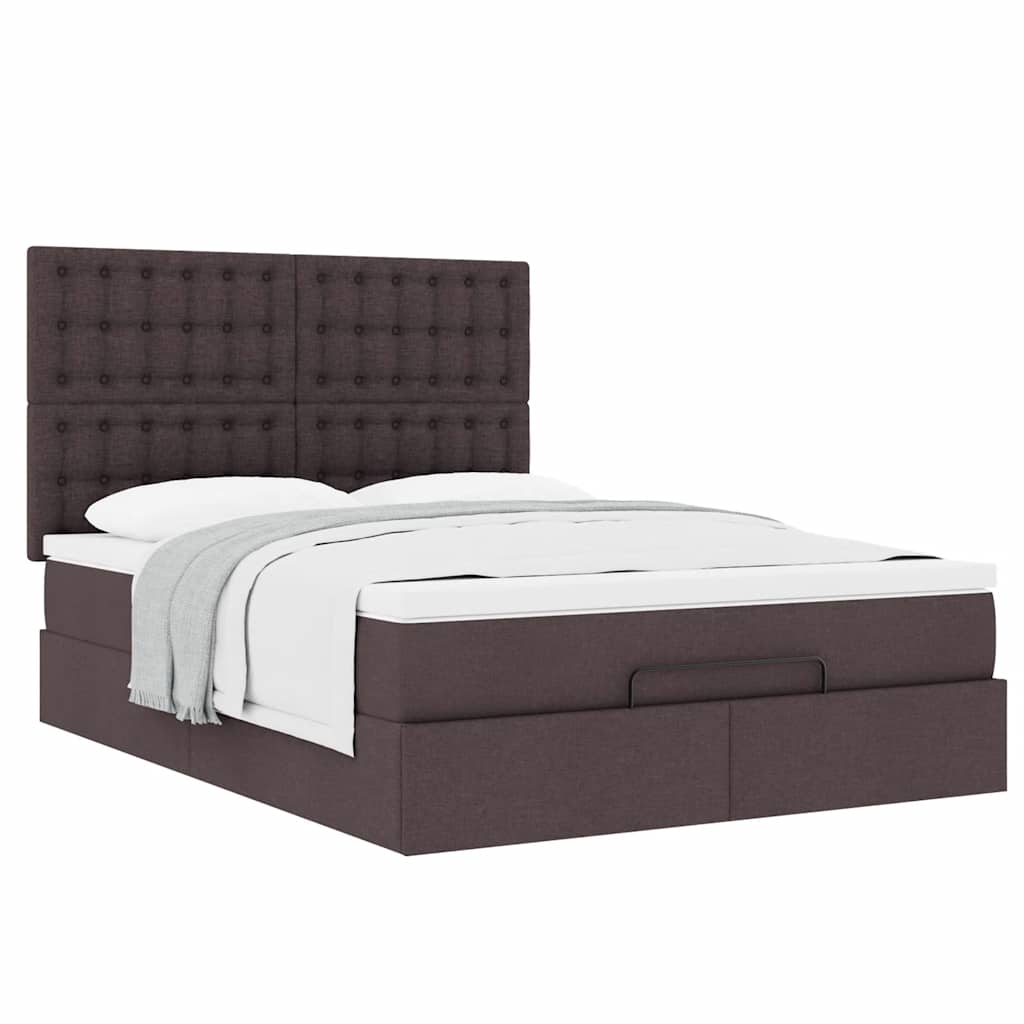 Cadre de lit ottoman avec matelas marron foncé 140x200 cm tissu - XIOS