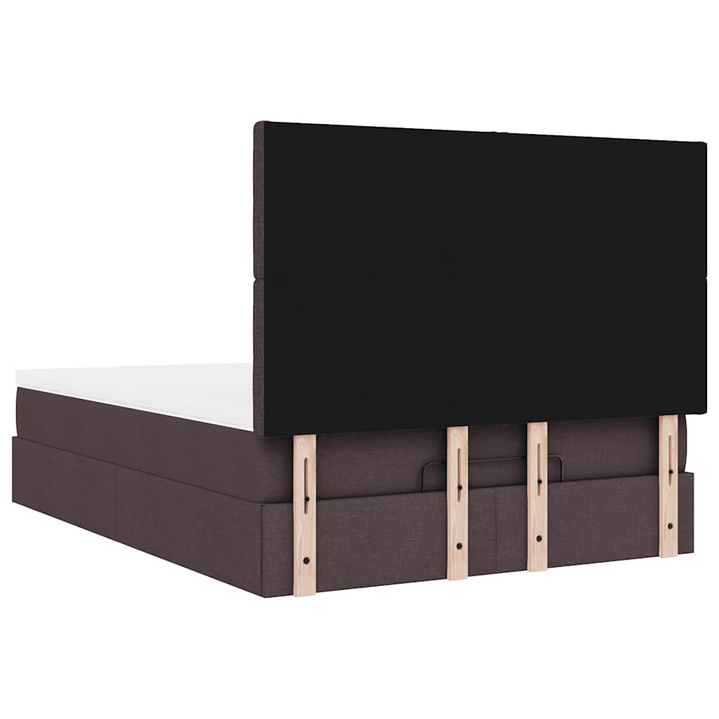 Cadre de lit ottoman avec matelas marron foncé 140x200 cm tissu - XIOS