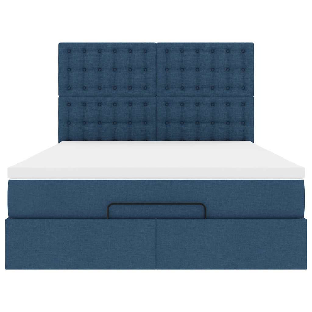 Cadre de lit ottoman avec matelas bleu 140x200 cm tissu - XIOS