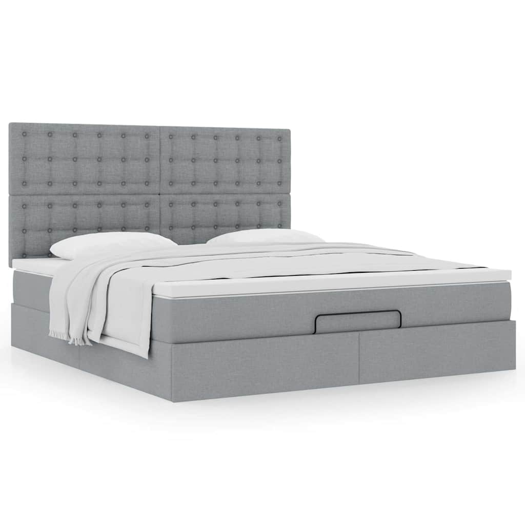 Cadre de lit ottoman et matelas gris clair 160x200cm tissu - XIOS