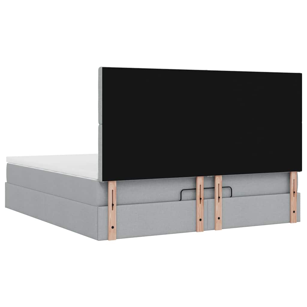 Cadre de lit ottoman et matelas gris clair 160x200cm tissu - XIOS