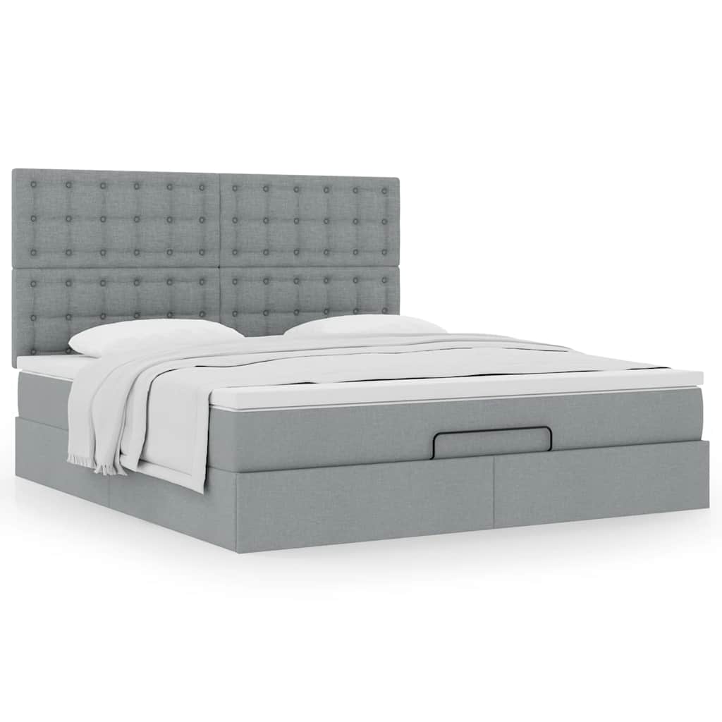 Cadre de lit ottoman et matelas gris clair 180x200 cm tissu - XIOS