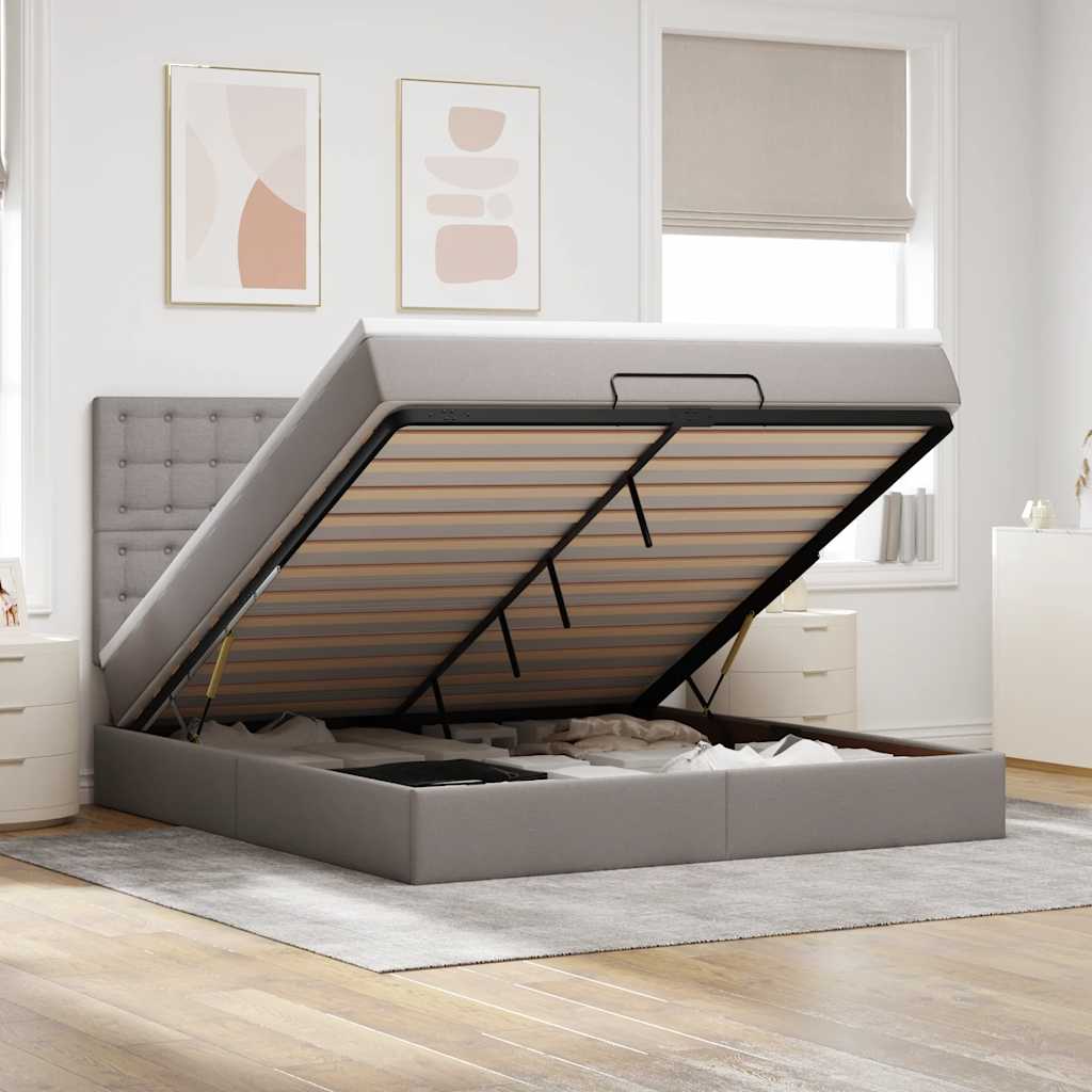 Cadre de lit ottoman avec matelas taupe 180x200 cm tissu - XIOS