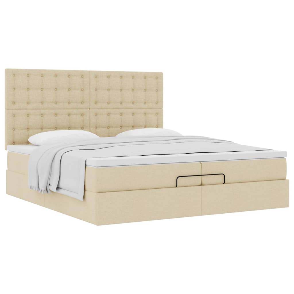 Cadre de lit ottoman avec matelas crème 200x200cm tissu - XIOS