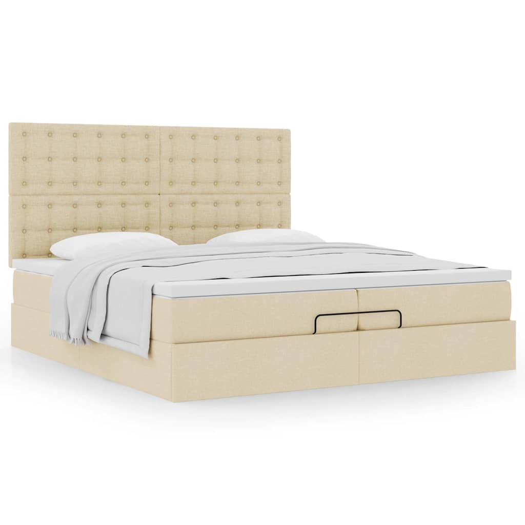Cadre de lit ottoman avec matelas crème 200x200cm tissu - XIOS