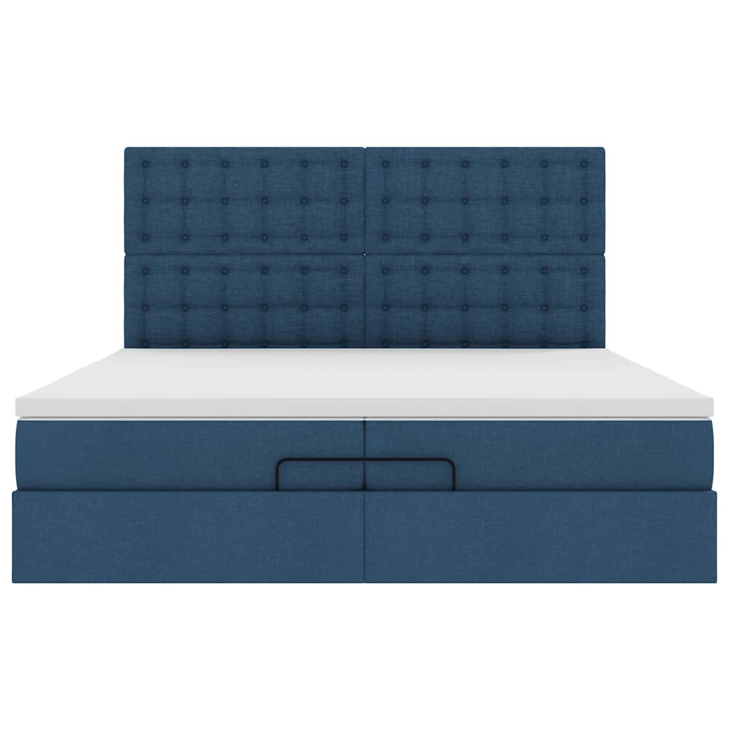 Cadre de lit ottoman avec matelas bleu 200x200cm tissu - XIOS
