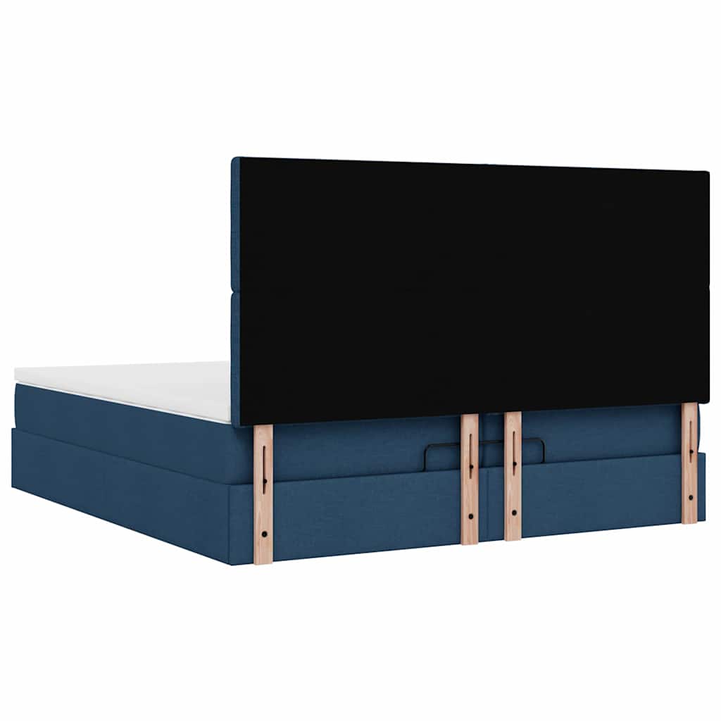 Cadre de lit ottoman avec matelas bleu 200x200cm tissu - XIOS