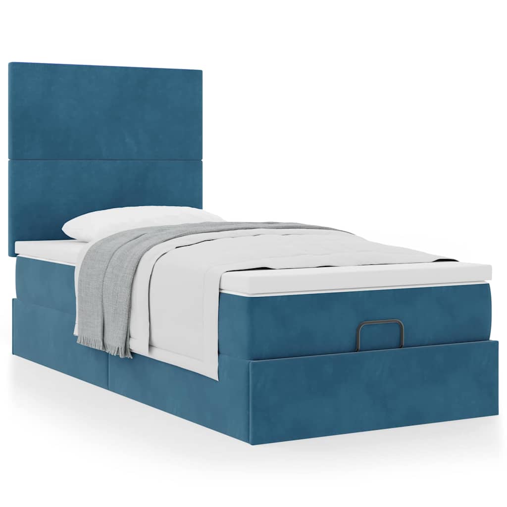 Cadre de lit ottoman avec matelas bleu foncé 90x190 cm velours - XIOS