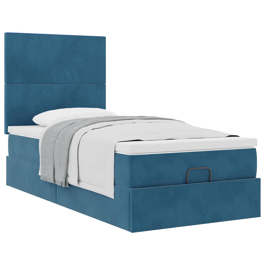 Cadre de lit ottoman avec matelas bleu foncé 90x190 cm velours - XIOS