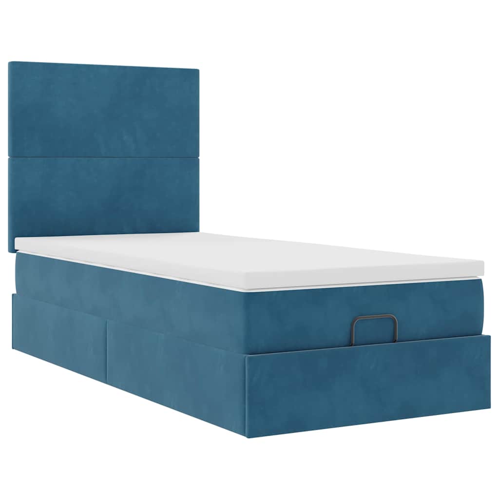 Cadre de lit ottoman avec matelas bleu foncé 90x190 cm velours - XIOS
