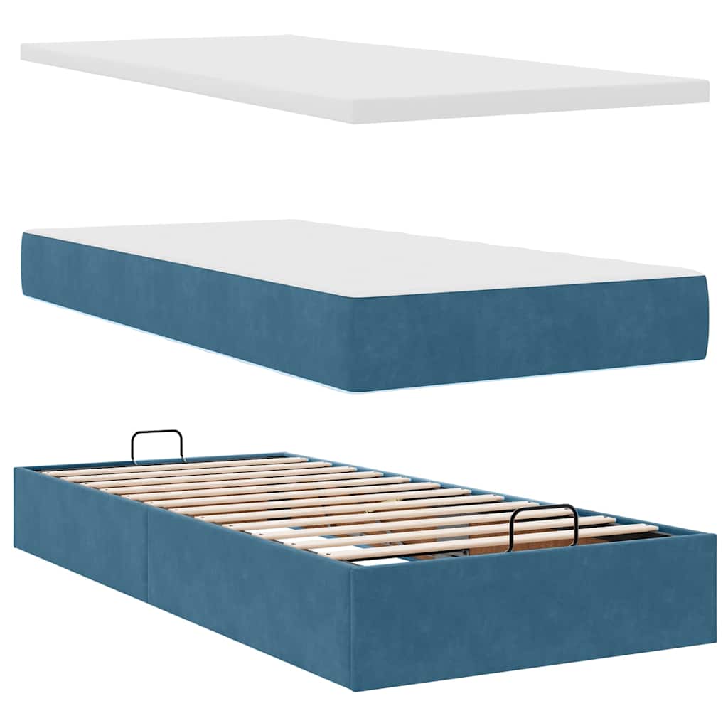 Cadre de lit ottoman avec matelas bleu foncé 90x190 cm velours - XIOS