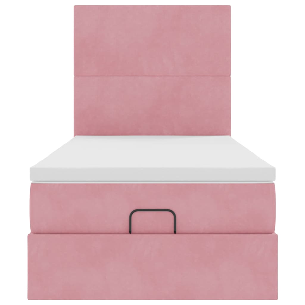 Cadre de lit ottoman avec matelas rose 90x190 cm velours - XIOS