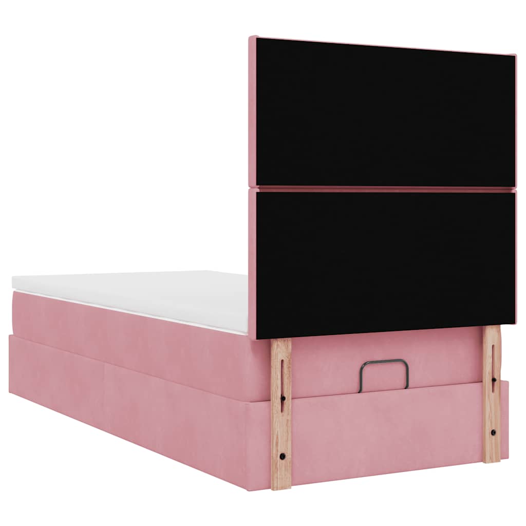 Cadre de lit ottoman avec matelas rose 90x190 cm velours - XIOS