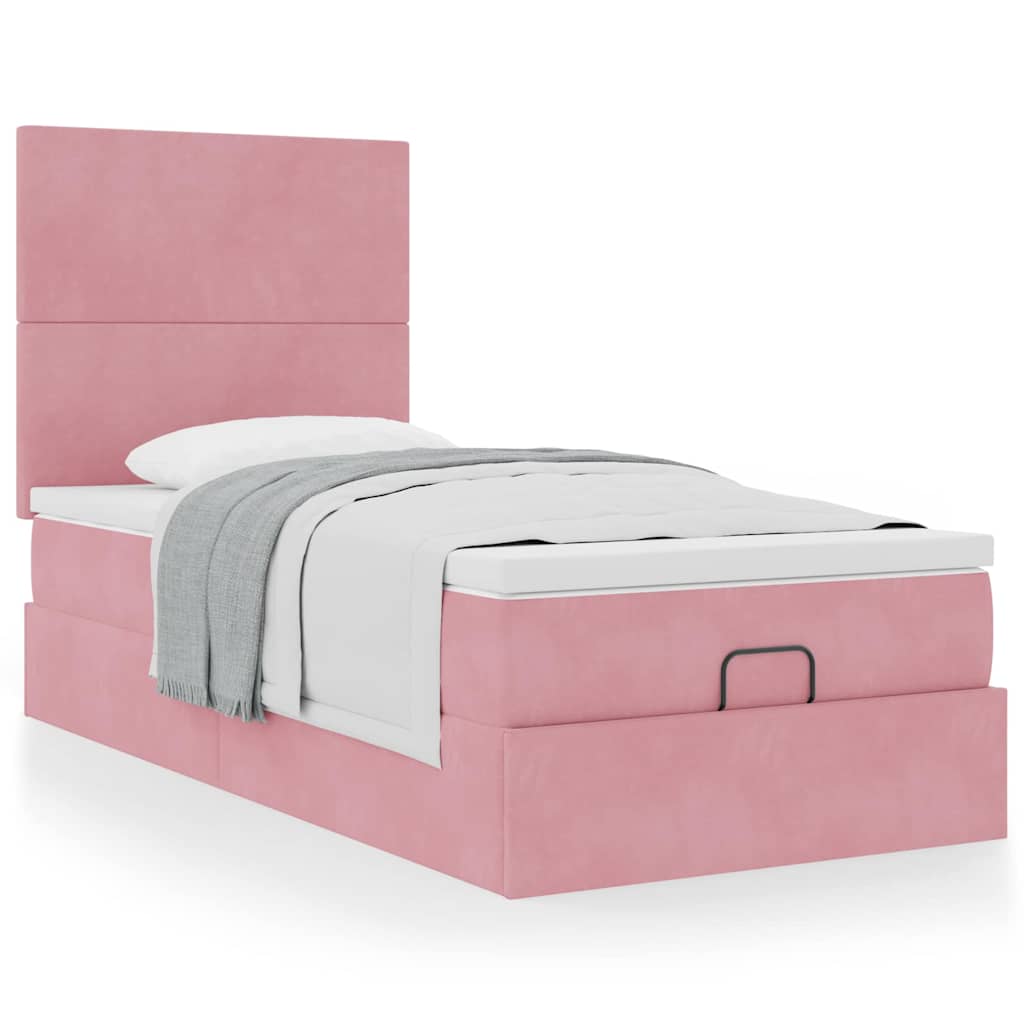 Cadre de lit ottoman avec matelas rose 90x200 cm velours - XIOS