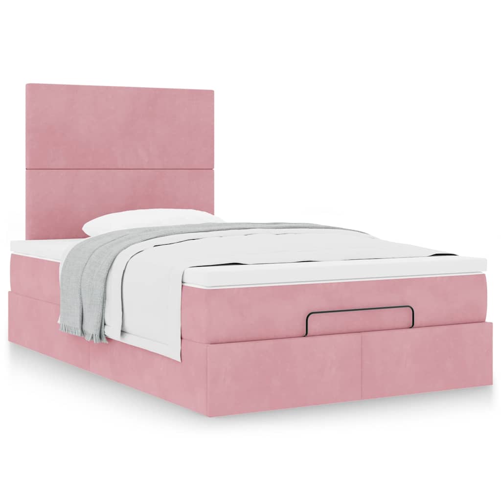 Cadre de lit ottoman avec matelas rose 120x190 cm velours - XIOS